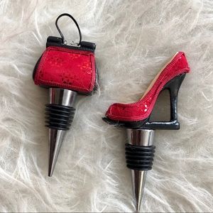 Red fashionista wine stoppers stiletto heel, purse
